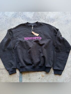 SKIMS Cotton Fleece Crew Neck Pullover Black Sweatshirt SkinnyDipped